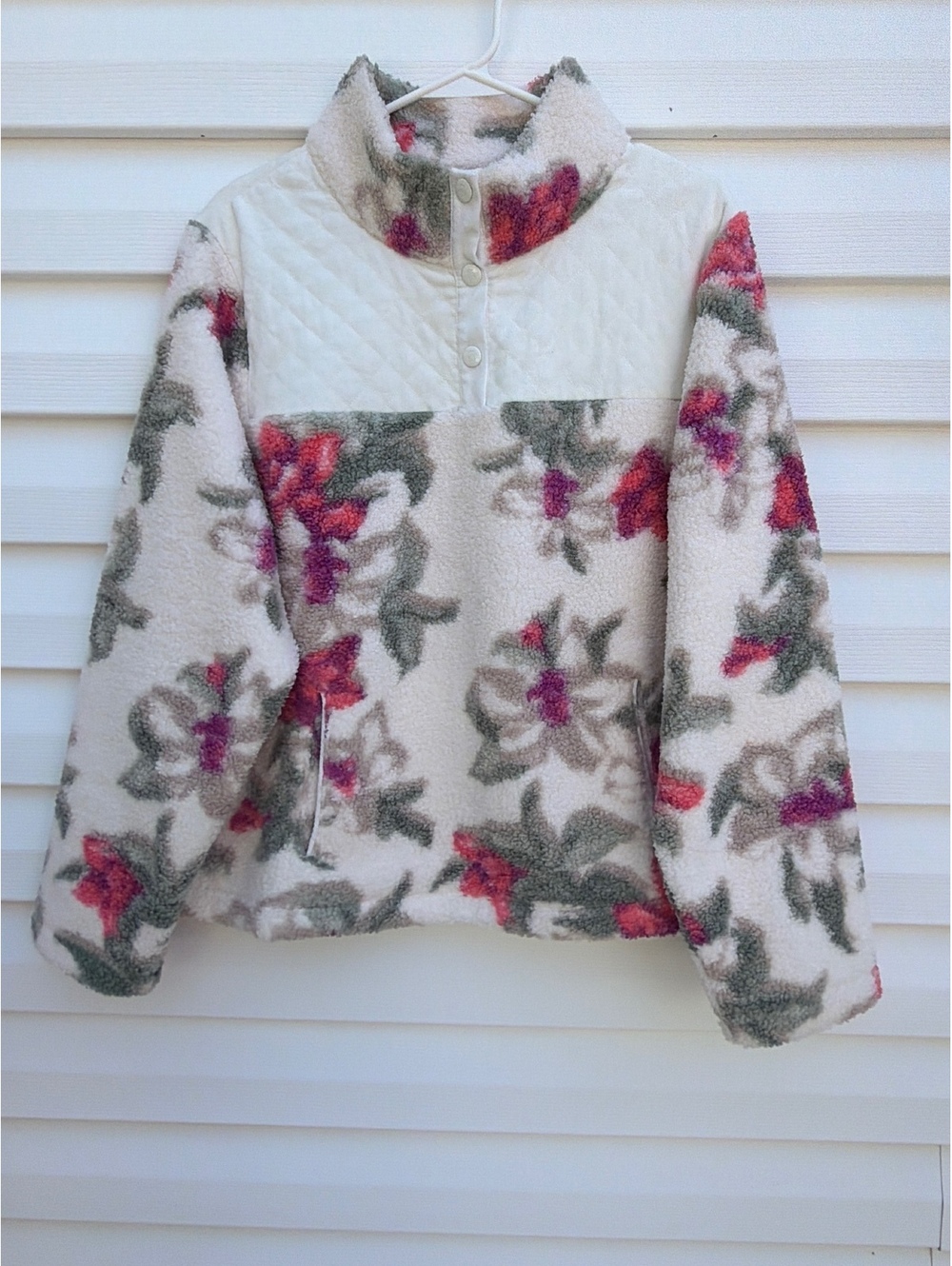 Tommy Bahama Women's XL Ivory Floral Sherpa Snap Pullover Fleece Jacket